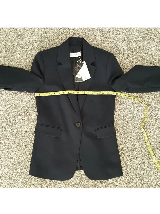 Defect MANGO Fitted Tailored Suit Blazer Jacket Single-Button Navy Blue S 4 - Picture 5 of 13